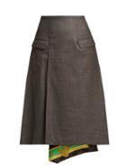 Matchesfashion.com Toga - Scarf Lined Wool Skirt - Womens - Grey