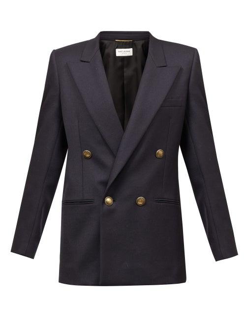 Matchesfashion.com Saint Laurent - Double-breasted Twill Jacket - Womens - Navy