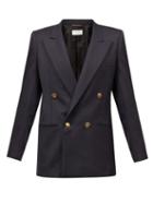 Matchesfashion.com Saint Laurent - Double-breasted Twill Jacket - Womens - Navy