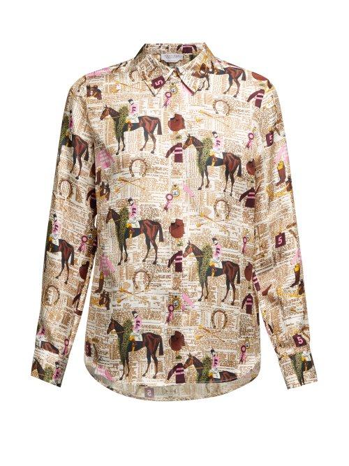 Matchesfashion.com Gabriela Hearst - Henri Equestrian Print Silk Blend Blouse - Womens - Multi