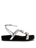 Matchesfashion.com Miu Miu - Crystal Embellished Velvet And Leather Sandals - Womens - Silver