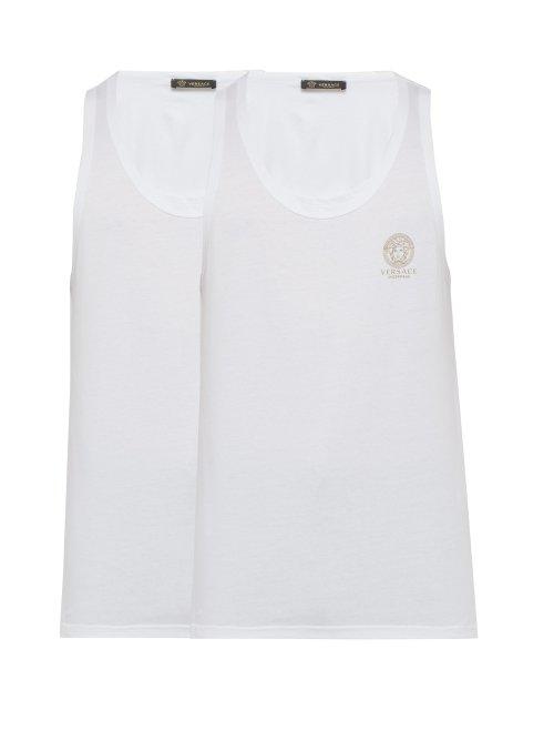 Matchesfashion.com Versace - Set Of Two Logo Print Cotton Blend Tank Tops - Mens - White