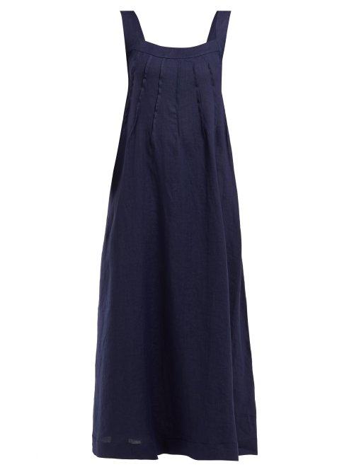 Matchesfashion.com Three Graces London - Ninetta Open Back Linen Maxi Dress - Womens - Navy