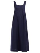 Matchesfashion.com Three Graces London - Ninetta Open Back Linen Maxi Dress - Womens - Navy