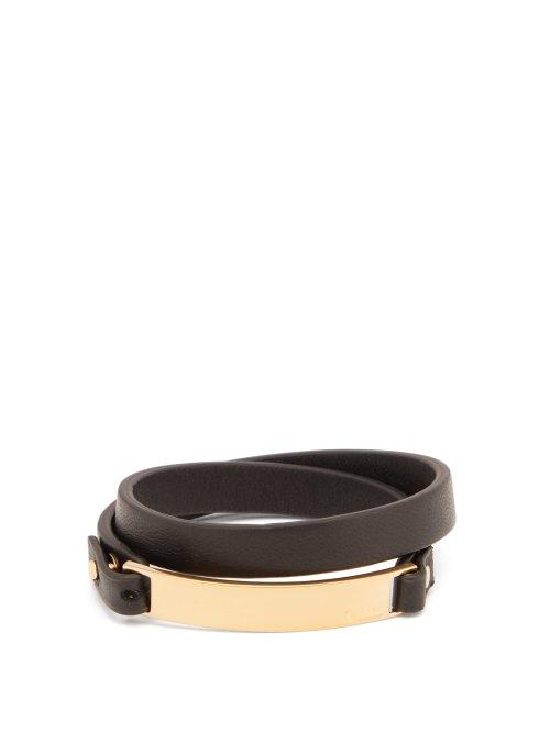 Matchesfashion.com Bottega Veneta - Double Wrap Id Tag Leather Bracelet - Mens - Black
