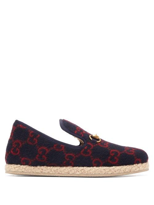 Matchesfashion.com Gucci - Fria Gg Felt Espadrille Slippers - Womens - Navy
