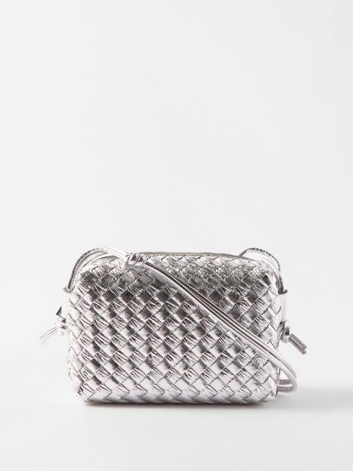 Bottega Veneta - Loop Mini Intrecciato-leather Cross-body Bag - Womens - Silver