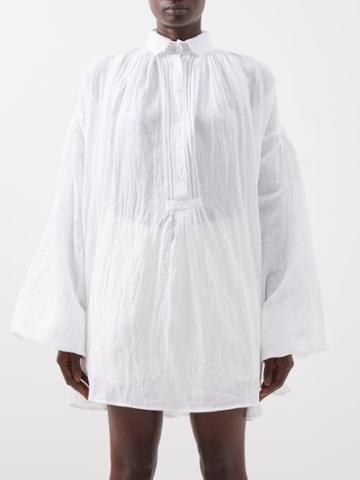 Les Vacances D'irina - Carmen Half-button Linen-cotton Blend Shirt - Womens - White