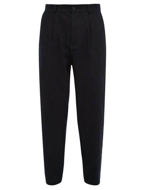 Matchesfashion.com Raey - Wide Leg Pleated Cotton Trousers - Mens - Navy