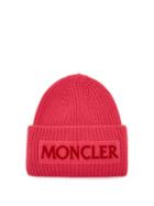 Matchesfashion.com Moncler - Velvet Logo Wool Beanie Hat - Womens - Pink