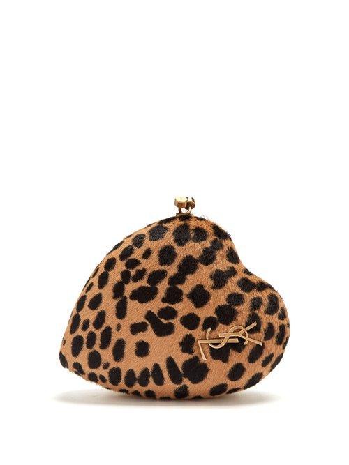 Matchesfashion.com Saint Laurent - Love Box Leopard Print Calf Hair Clutch - Womens - Leopard
