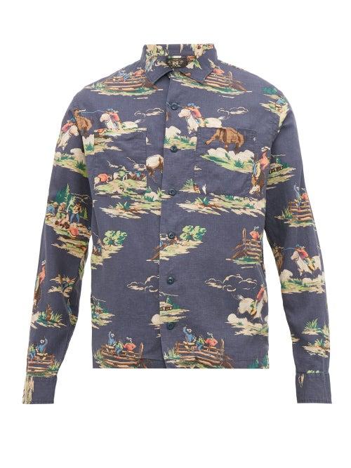 Matchesfashion.com Rrl - Western Print Camp Shirt - Mens - Navy Multi