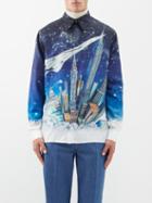 Casablanca - Point-collar Silk-print Shirt - Mens - Blue Multi