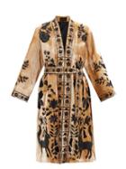 Biyan - Henrietta Floral-embroidered Velvet Coat - Womens - Yellow Multi