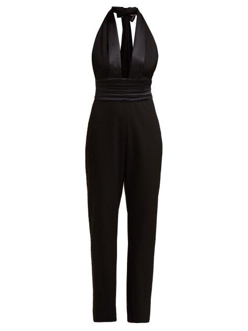 Matchesfashion.com Dundas - Plunge Neck Wool Blend Crepe Jumpsuit - Womens - Black