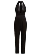 Matchesfashion.com Dundas - Plunge Neck Wool Blend Crepe Jumpsuit - Womens - Black