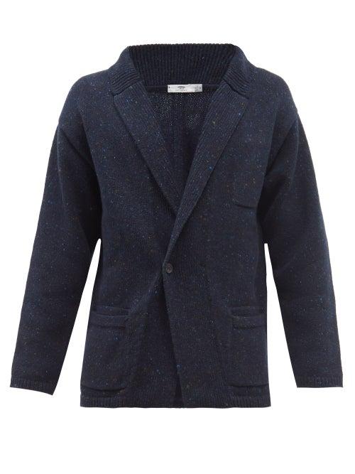 Inis Mein - Patch Pocket Mlange Merino-blend Cardigan - Mens - Navy