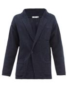 Inis Mein - Patch Pocket Mlange Merino-blend Cardigan - Mens - Navy