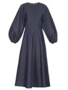 Emilia Wickstead Cora Balloon-sleeved Denim Midi Dress