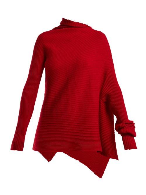 Matchesfashion.com Marques'almeida - Asymmetric Ribbed Knit Sweater - Womens - Red