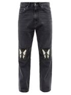 Our Legacy - Third Cut Butterfly Leather-appliqu Jeans - Mens - Black