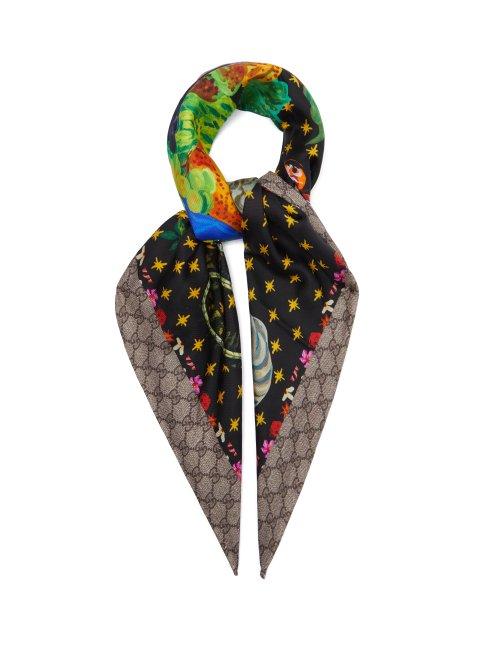 Matchesfashion.com Gucci - Spaniel Dogs And Vase Print Silk Scarf - Womens - Multi