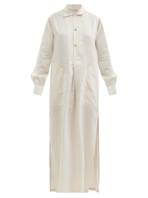 Matchesfashion.com Umit Benan B+ - Julian Half-placket Striped Silk-blend Shirt Dress - Womens - Beige Multi