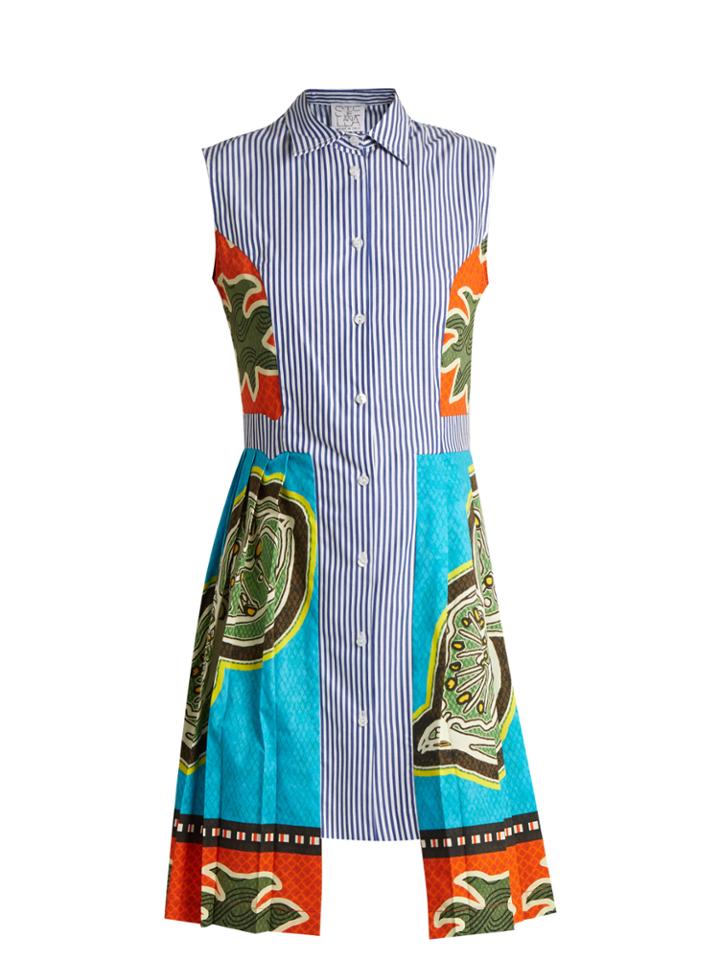 Stella Jean Contrast-print Pleated-cotton Dress