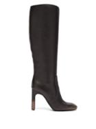 Matchesfashion.com Bottega Veneta - Intrecciato Heel Leather Knee High Boots - Womens - Black