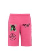 Matchesfashion.com Off-white - Green Man Print Mid Rise Cotton Shorts - Mens - Pink
