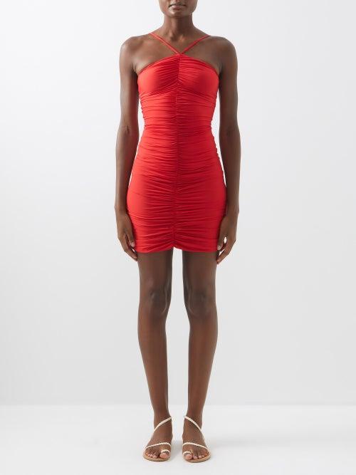 Maygel Coronel - Onca Ruched Jersey Halterneck Dress - Womens - Red