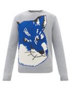 Maison Kitsun - Big Fox Head Wool Sweater - Mens - Grey