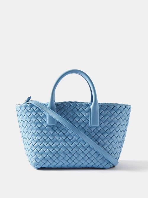 Bottega Veneta - Cabat Mini Intrecciato-leather Tote Bag - Womens - Light Blue