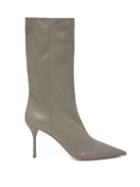 Matchesfashion.com Miu Miu - Slouch Point Toe Leather Ankle Boots - Womens - Grey