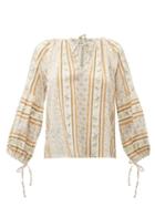 Matchesfashion.com D'ascoli - Devon Floral Print Cotton Blouse - Womens - Blue