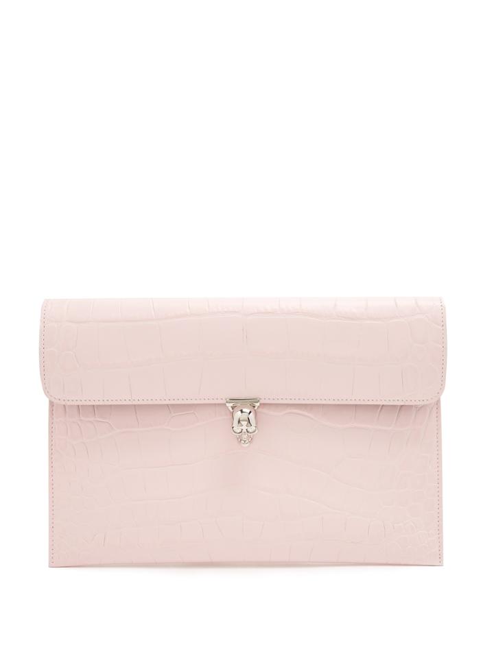 Alexander Mcqueen Skull-detail Crocodile-effect Leather Clutch