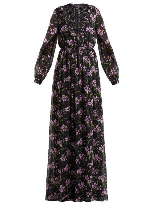 Matchesfashion.com Giambattista Valli - Floral Print Silk Georgette Gown - Womens - Black Multi
