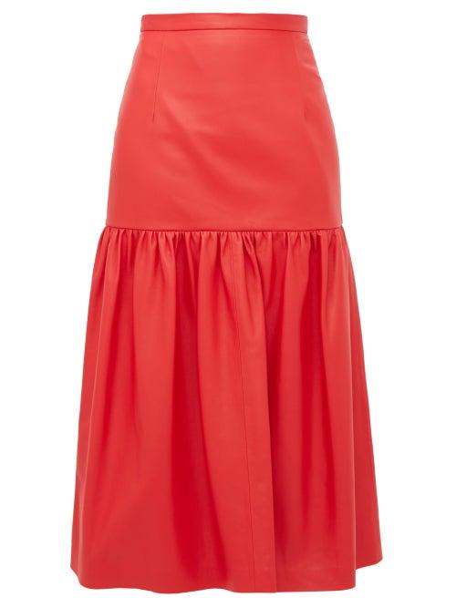 Matchesfashion.com Christopher Kane - Gathered Leather Midi Skirt - Womens - Red