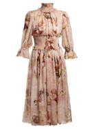 Matchesfashion.com Dolce & Gabbana - Cherub Print Silk Dress - Womens - Pink Print