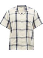Harago - Cuban-collar Checked Cotton-khadi Shirt - Mens - White Multi