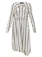 Matchesfashion.com Atlein - Asymmetric Striped Pliss-crepe Dress - Womens - Black Stripe
