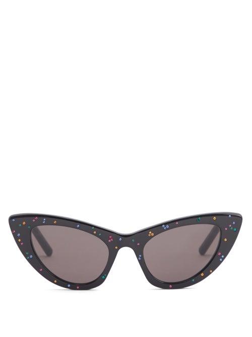 Matchesfashion.com Saint Laurent - Lily Crystal-stud Cat-eye Acetate Sunglasses - Womens - Black
