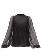 Matchesfashion.com Rochas - Balloon-sleeve Silk-chiffon Blouse - Womens - Black