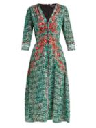 Matchesfashion.com Saloni - Eve Seaweed Printed Silk Crepe De Chine Dress - Womens - Green Print