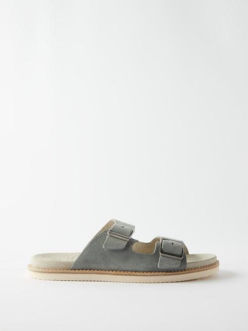 Brunello Cucinelli - Buckled Suede Sandals - Mens - Light Grey