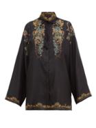 Matchesfashion.com Etro - Feather Print Silk Faille Blouse - Womens - Black Multi