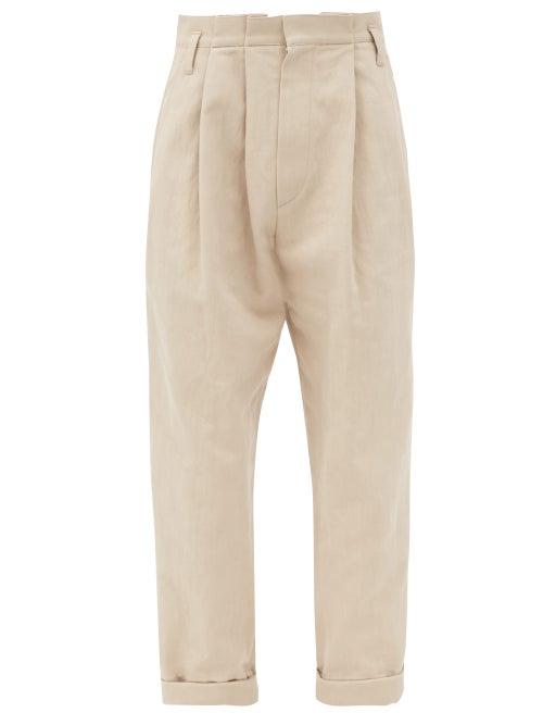 Matchesfashion.com Brunello Cucinelli - High-rise Cotton-blend Twill Trousers - Womens - Light Beige