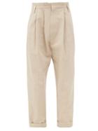 Matchesfashion.com Brunello Cucinelli - High-rise Cotton-blend Twill Trousers - Womens - Light Beige