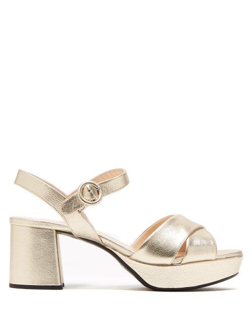 Matchesfashion.com Prada - Platform Metallic Leather Sandals - Womens - Gold