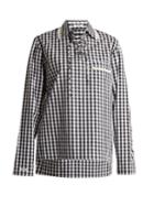 Blouse Piggy Lace-up Neck Gingham Shirt